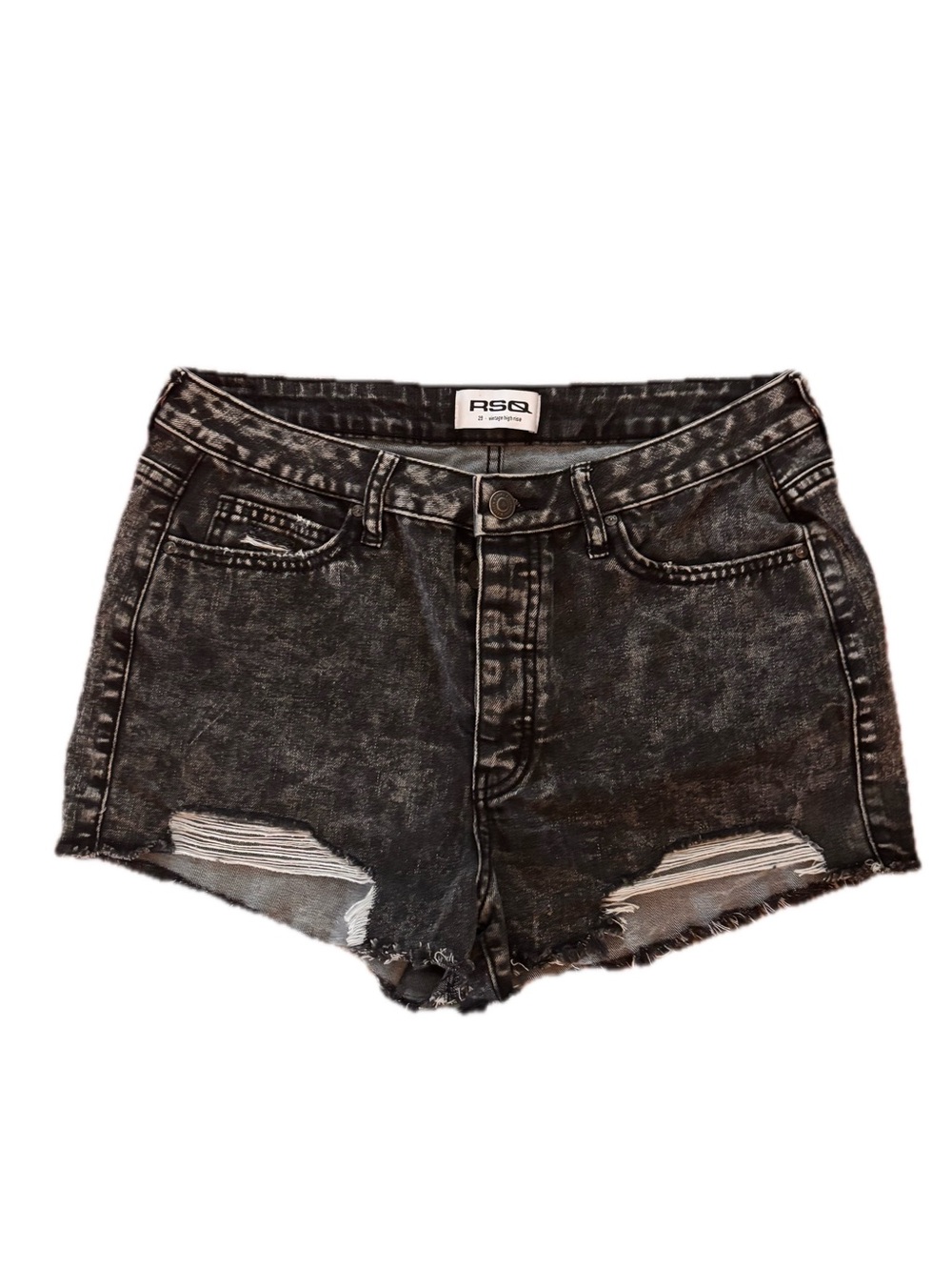 RSQ Black Acid Wash Distressed High-Rise Denim Shorts
